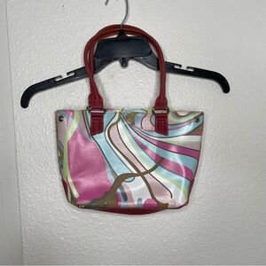 LIZ CLAIBORNE MULTICOLOR RAINBOW SWIRL PINK BLUE GREEN RUBBER Y2K GIRLY HANDBAG